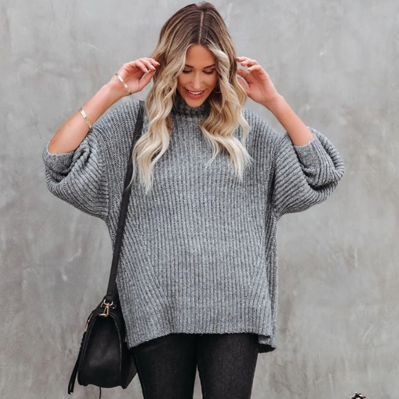Vici Sweaters - Vici - Ribbed Gray Sweater